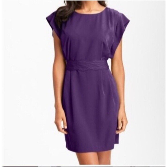 Eliza J Women’s Size 12 Sheath Dress Lined Pockets Tie Waist Purple Cocktail - Picture 1 of 11